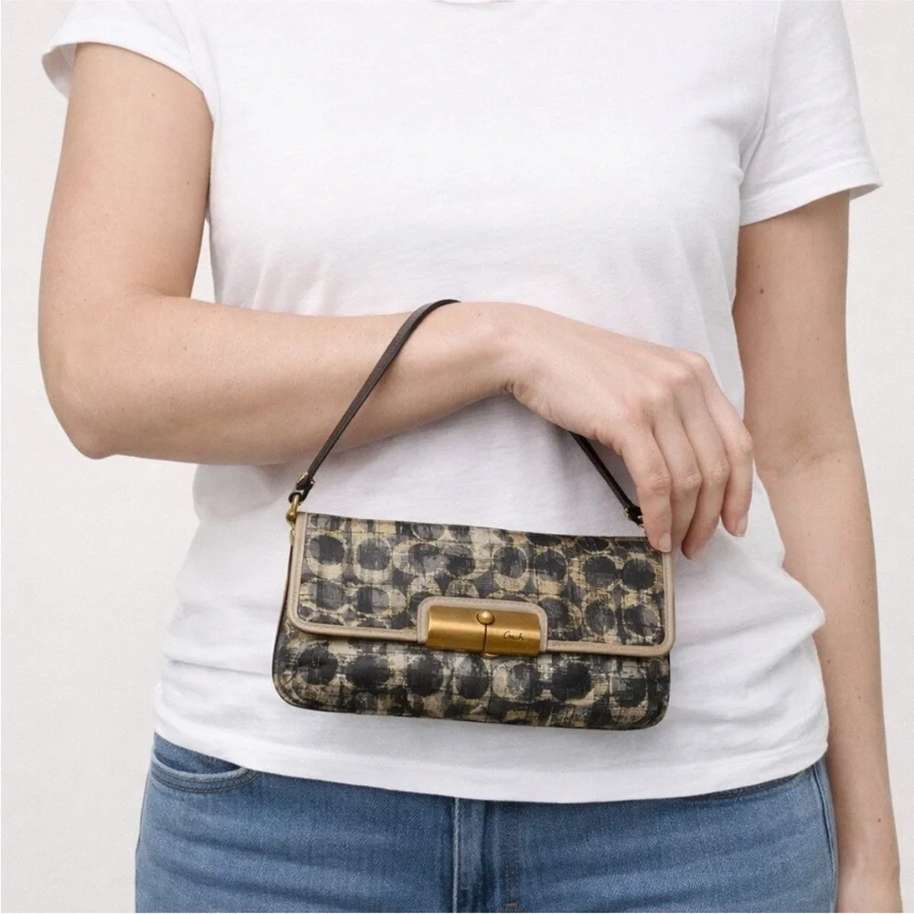 Coach Kristin Op Art pattern in a metallic gold EUC - Picture 10 of 14